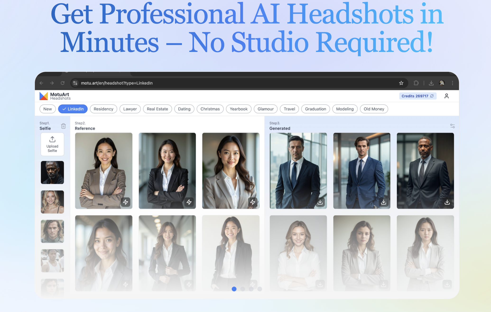 Motuart - LinkedIn의 전문적이고 재미 있고 일관된 AI 헤드 샷 미디어 1