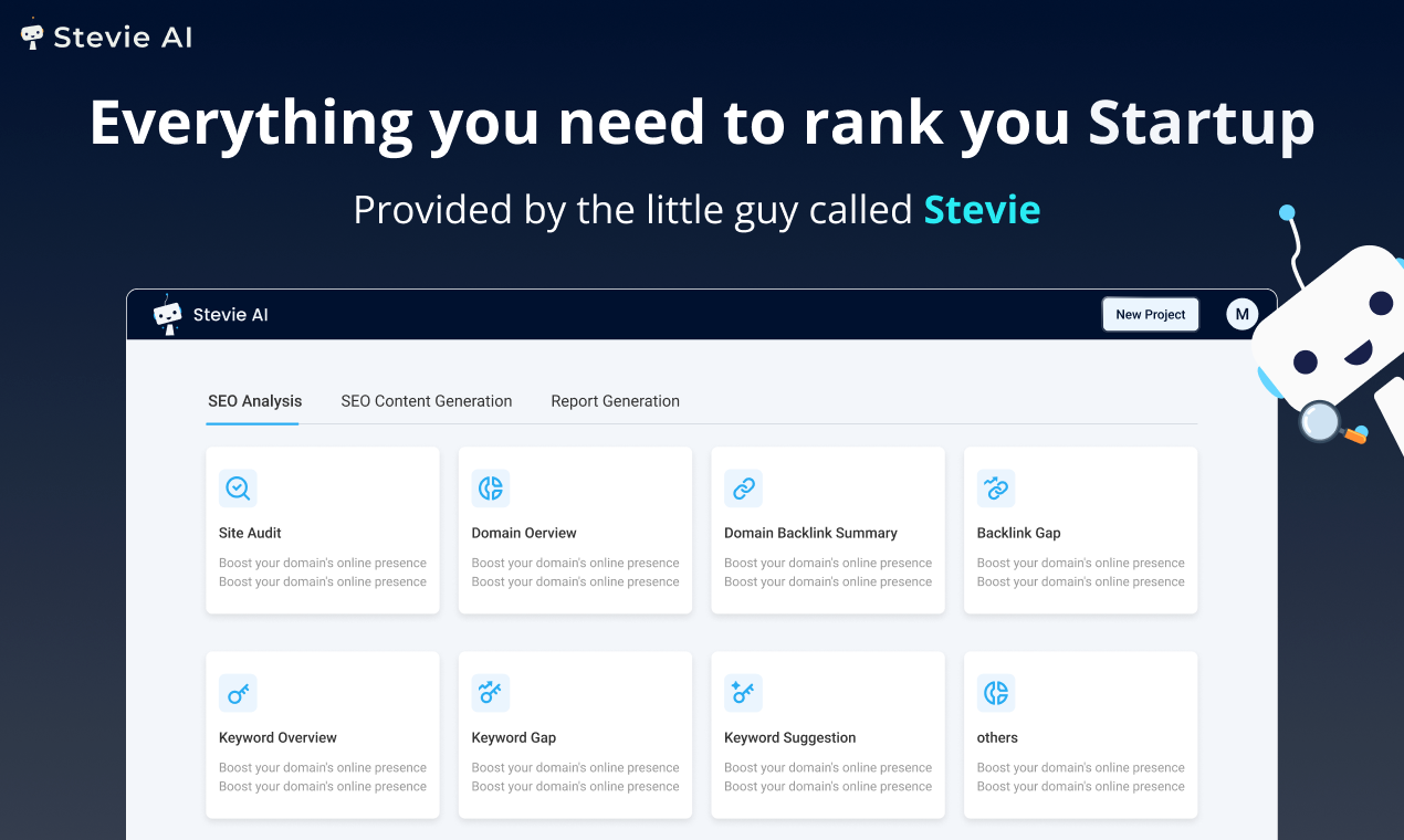 stevie-ai - SEO tool designed for startups