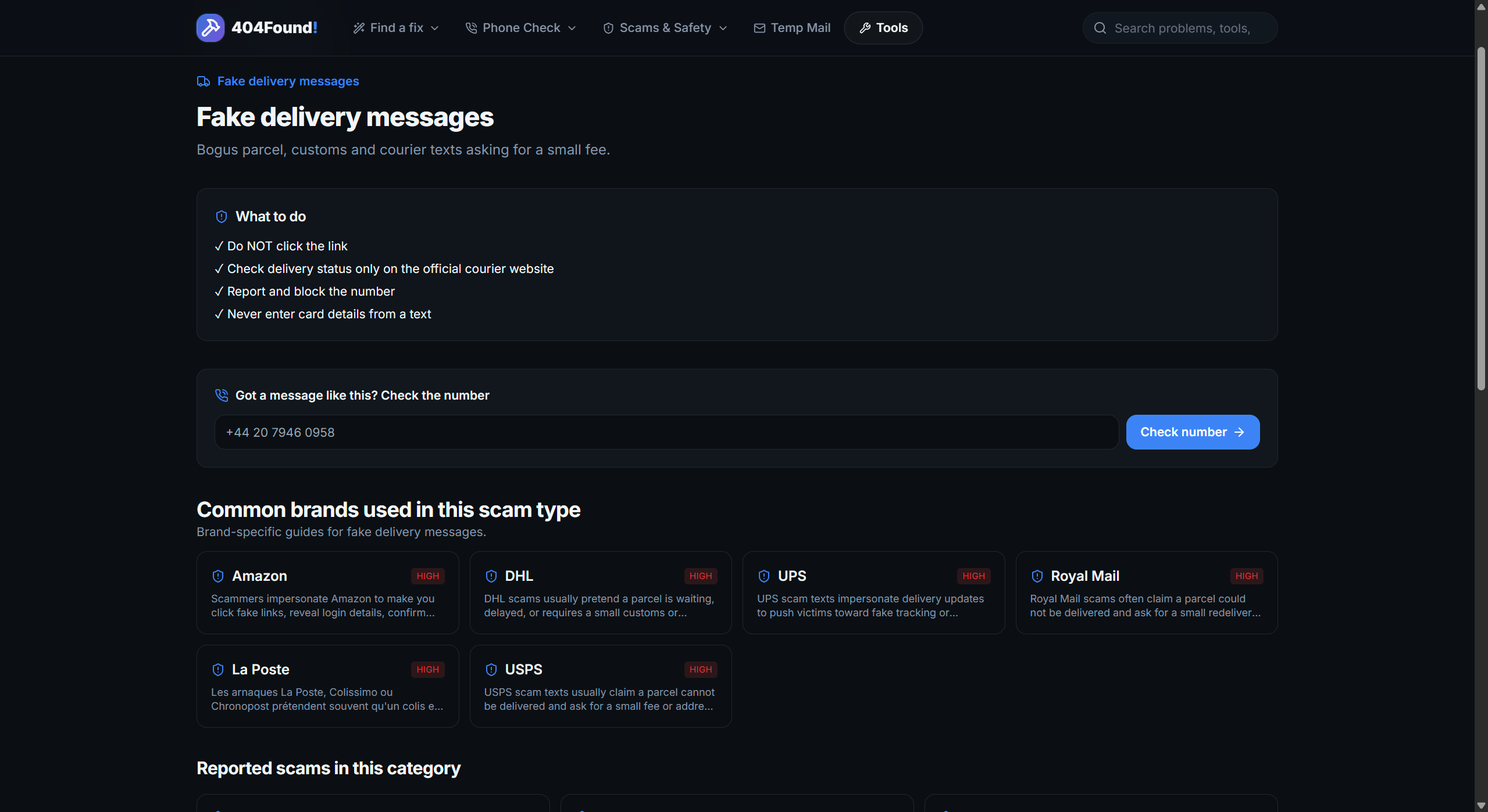 404Found Scam Text Checker gallery image