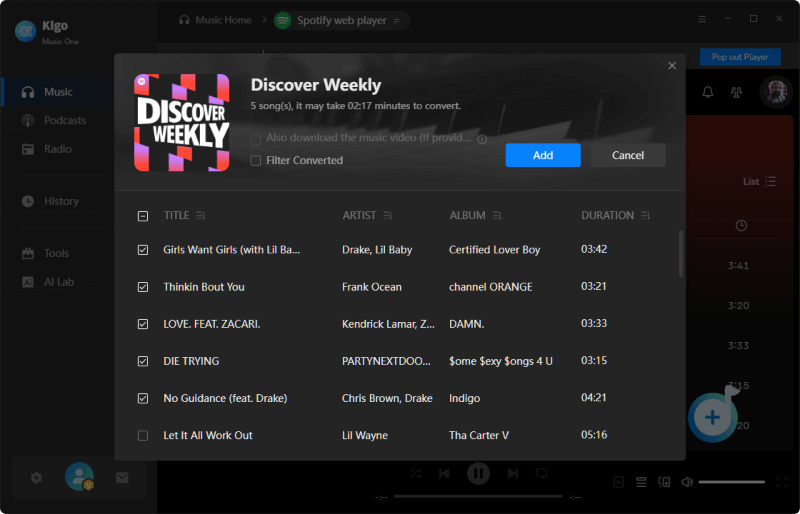 Kigo Music One - Screenshot 4 showing product features and functionality