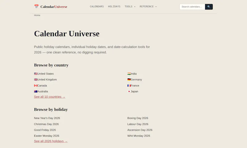 Calendar Universe screenshot 1