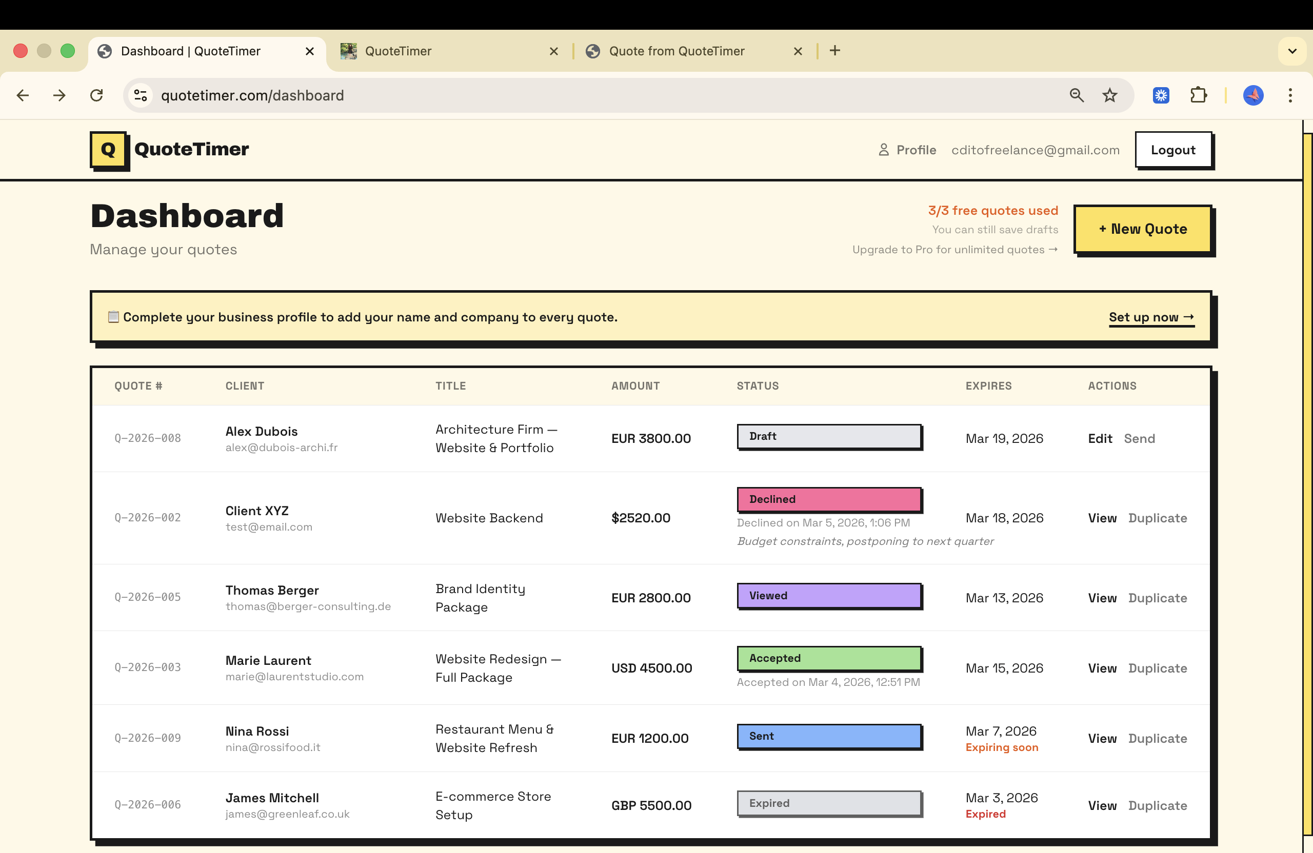 QuoteTimer - Screenshot 3 showing product features and functionality