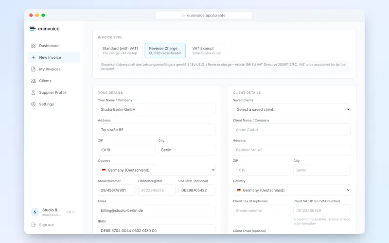 euinvoice.app screenshot 2