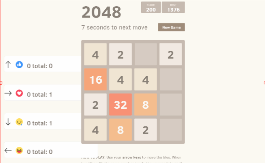 Playing 2048 game using facebook live stream