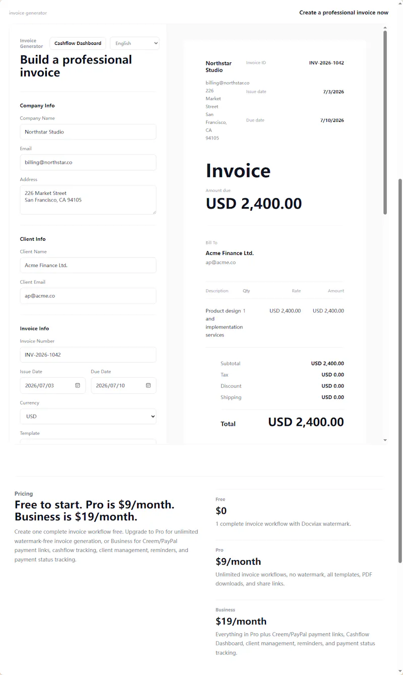 Docviax – Cashflow OS for Freelancers screenshot 3