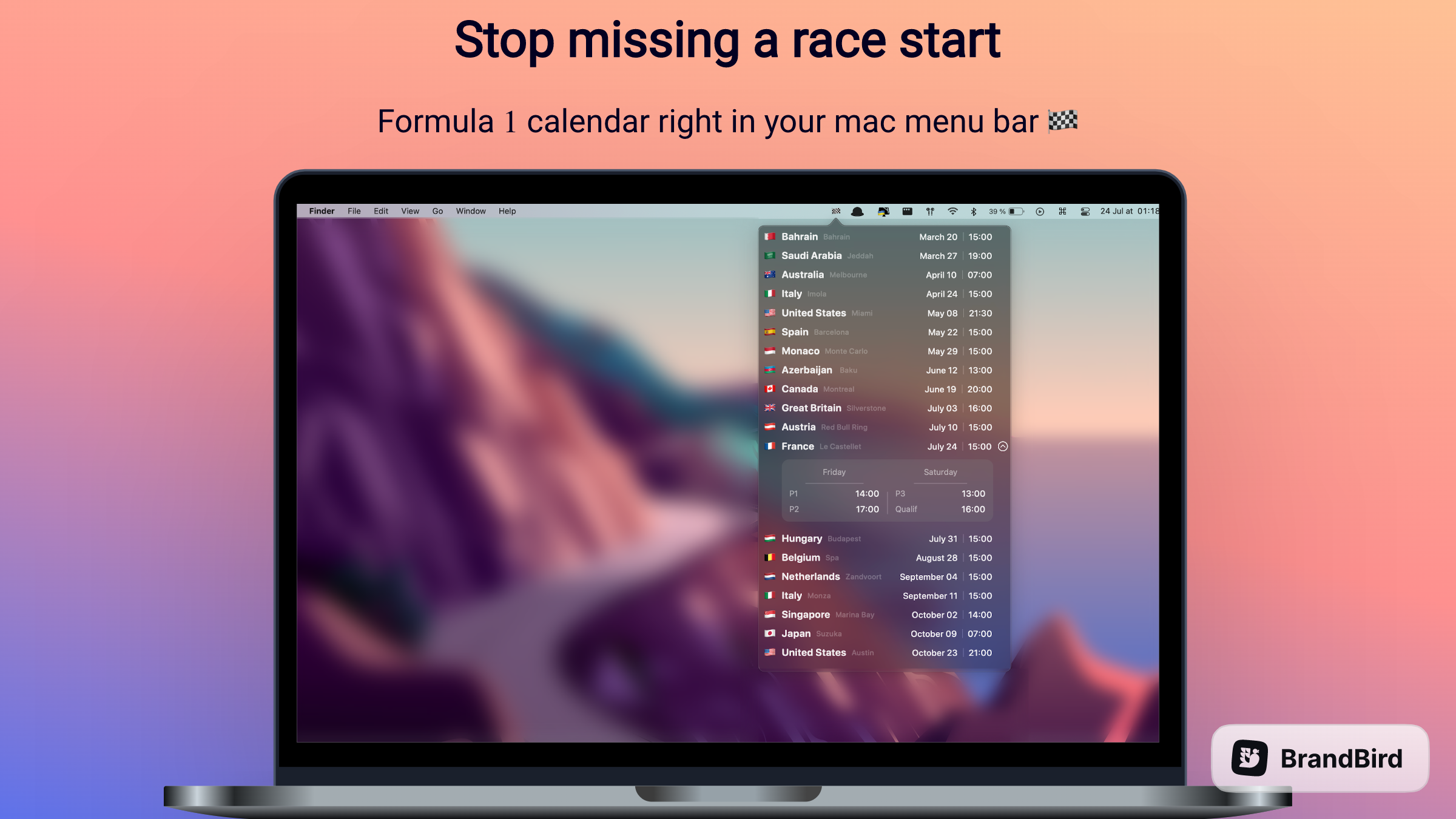 Formula 1 Calendar MenuBar gallery image