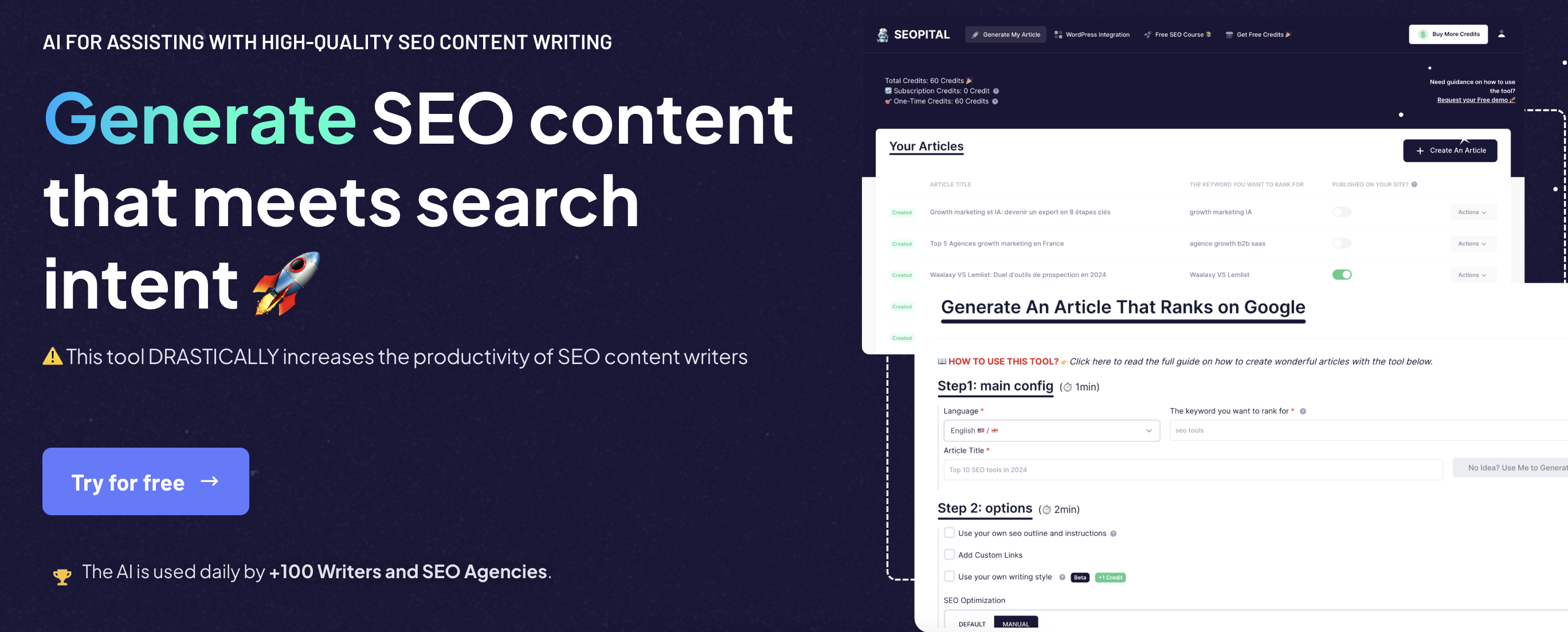 startuptile SEOpital-Generate or Optimize SEO content that meets search intent ????