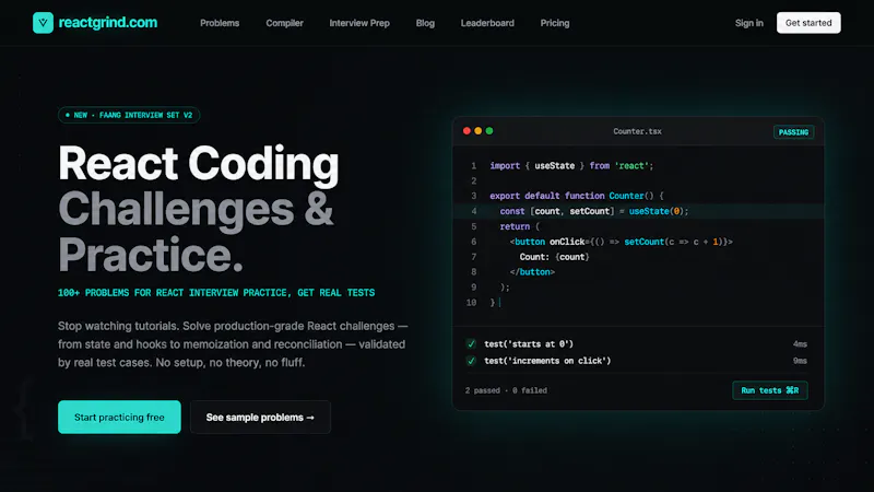 ReactGrind — React Coding Challenges screenshot 1