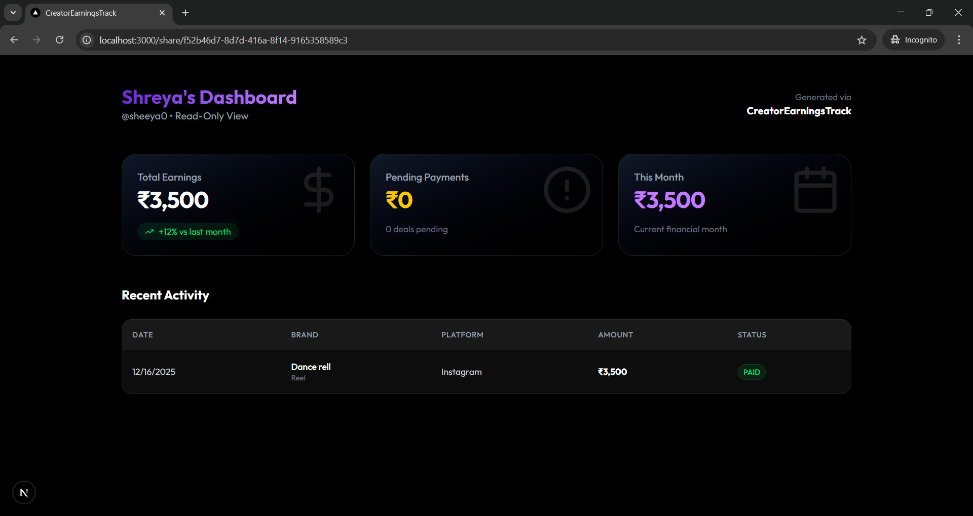 CreatorEarningsTrack - Screenshot 3 showing product features and functionality