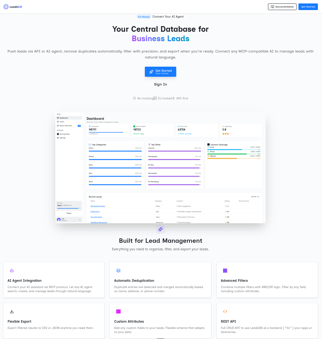 LeadsDB - Manage Leads via API & AI gallery image
