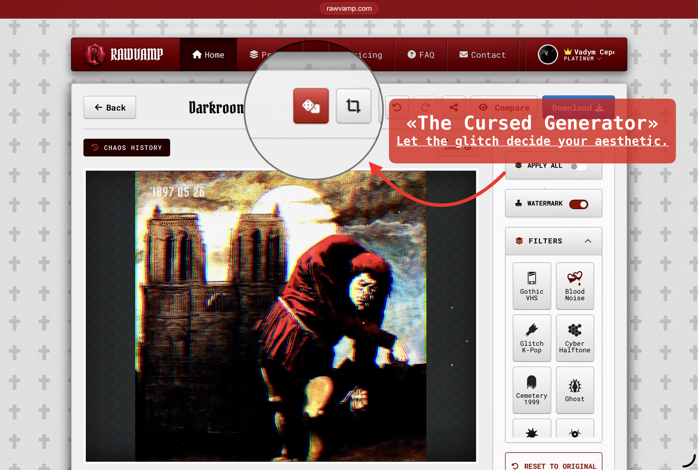 RawVamp: Y2K Effects & Goth Photo Editor - Screenshot 2 showing product features and functionality