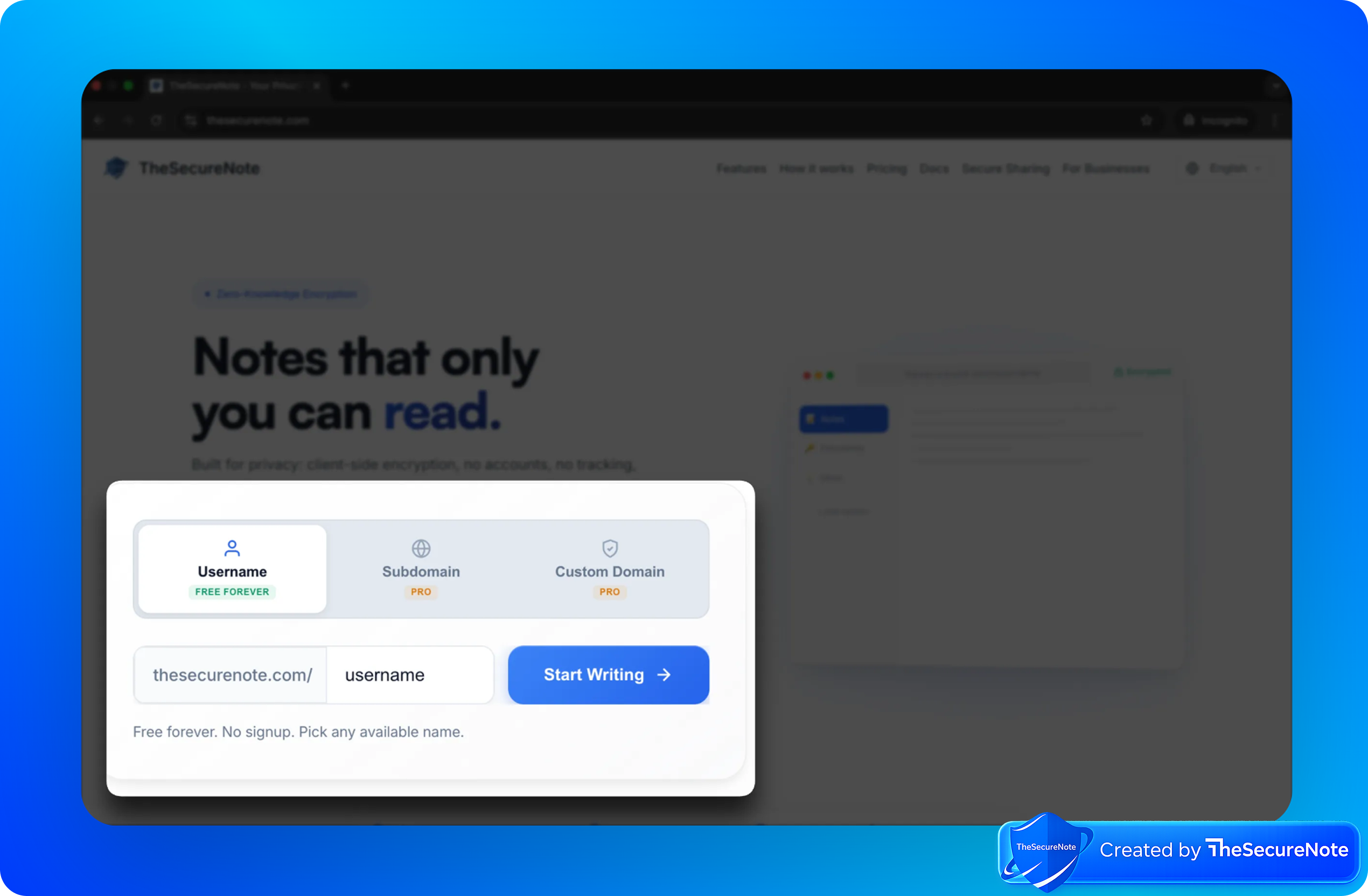 The Secure Note - Screenshot 2 showing product features and functionality