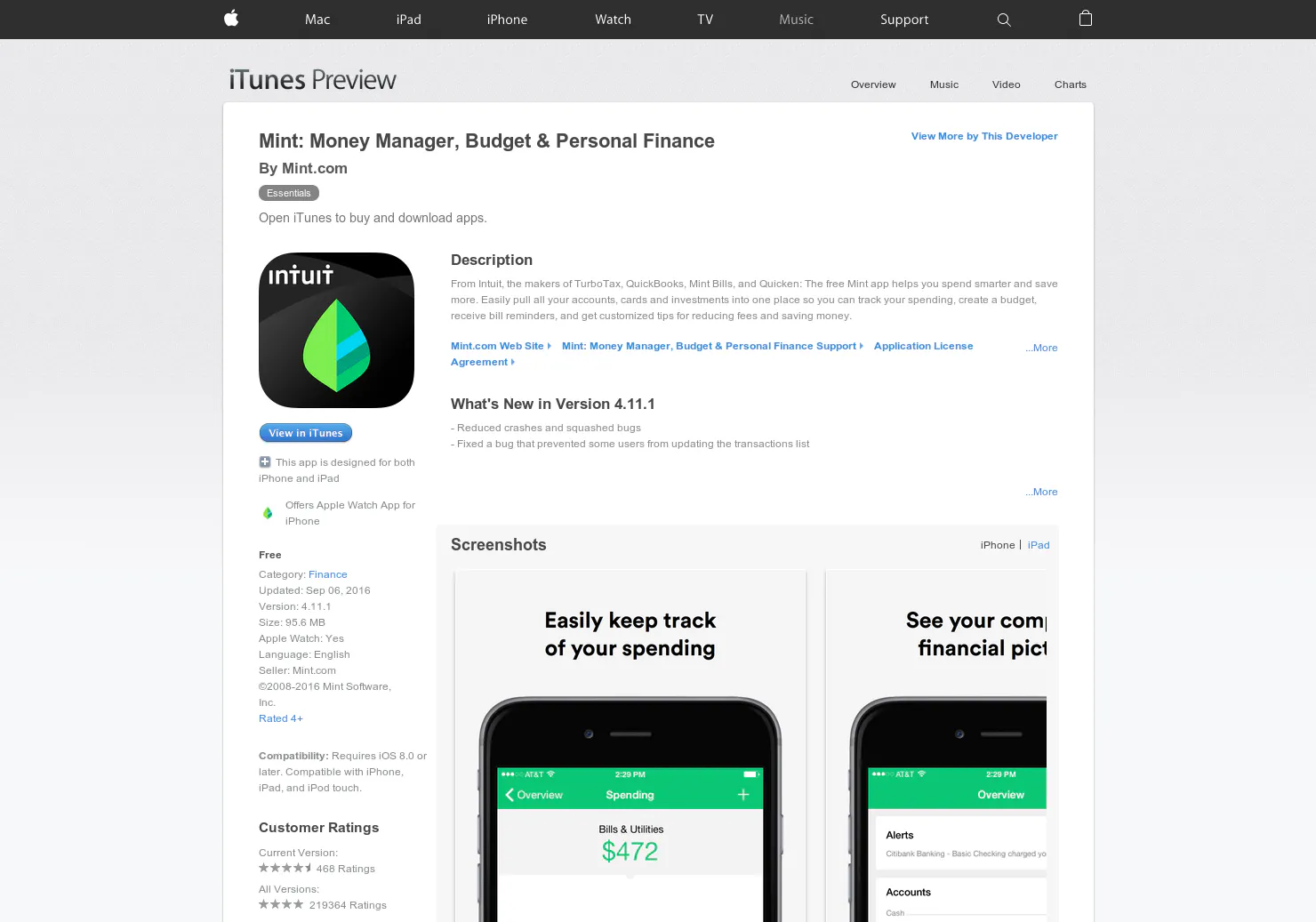 Mint for Apple Watch