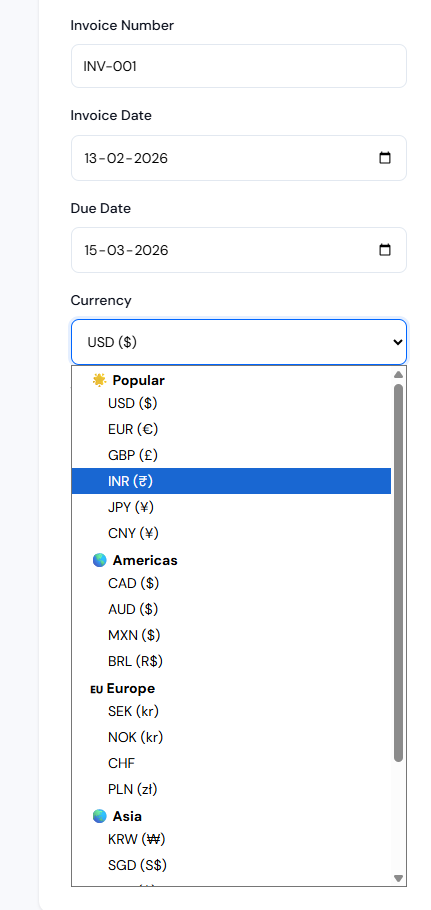 Free Invoice Generator - 100+ Currencies - Screenshot 3 showing product features and functionality