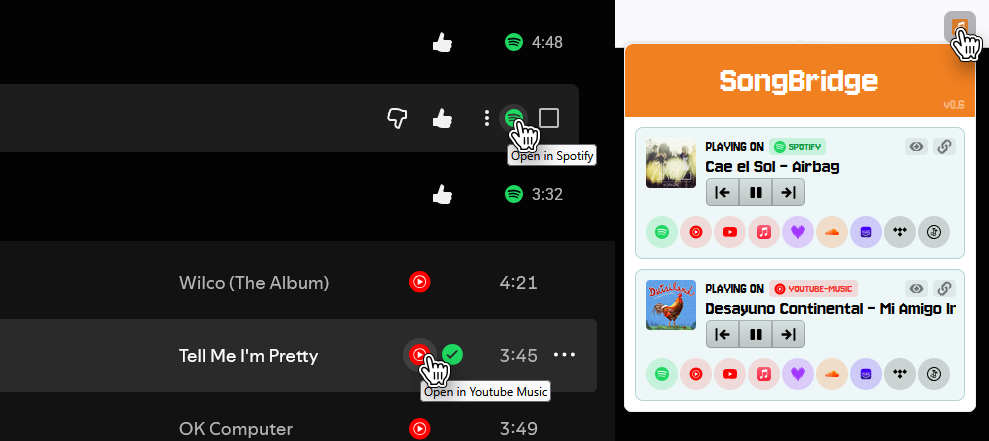 Songbridge - Browser Extension - Main product screenshot demonstrating key features and user interface