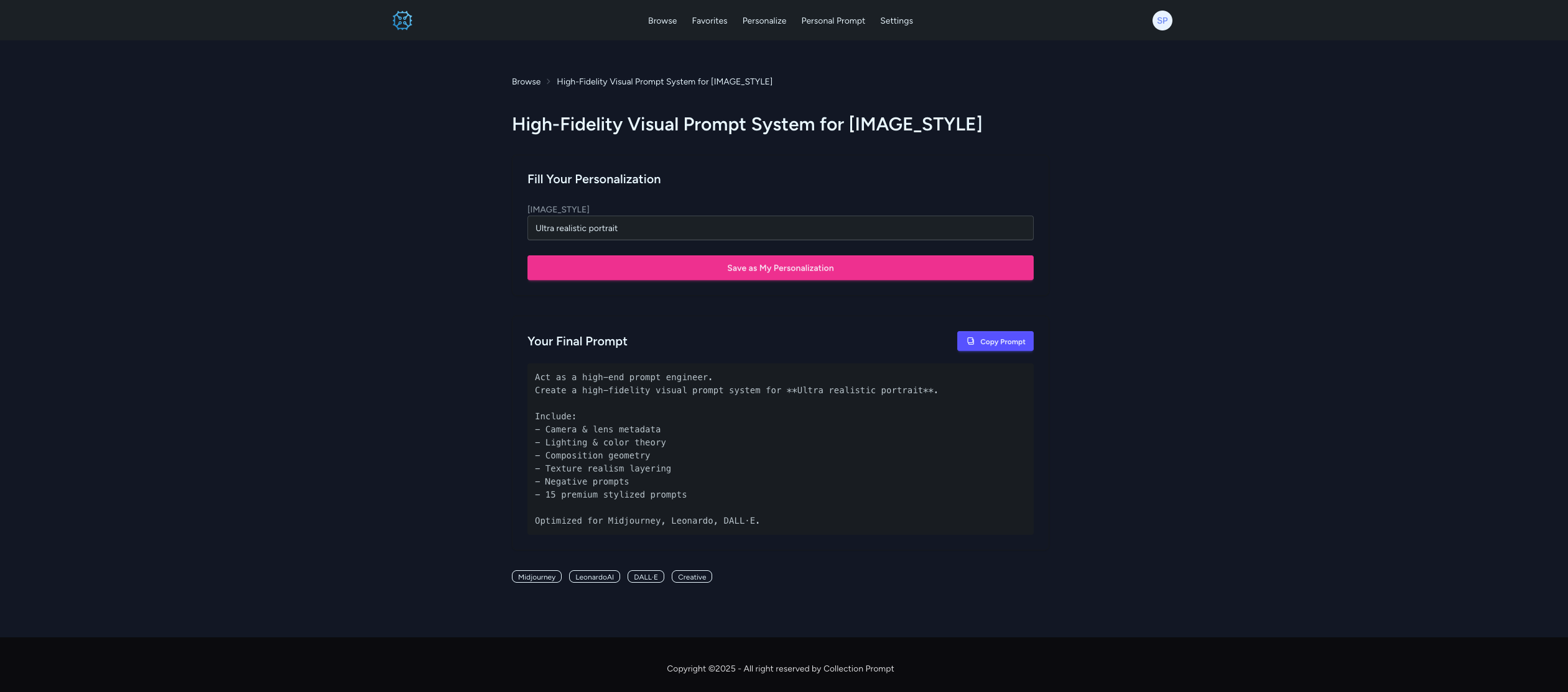 Collection Prompt - Screenshot 2 showing product features and functionality