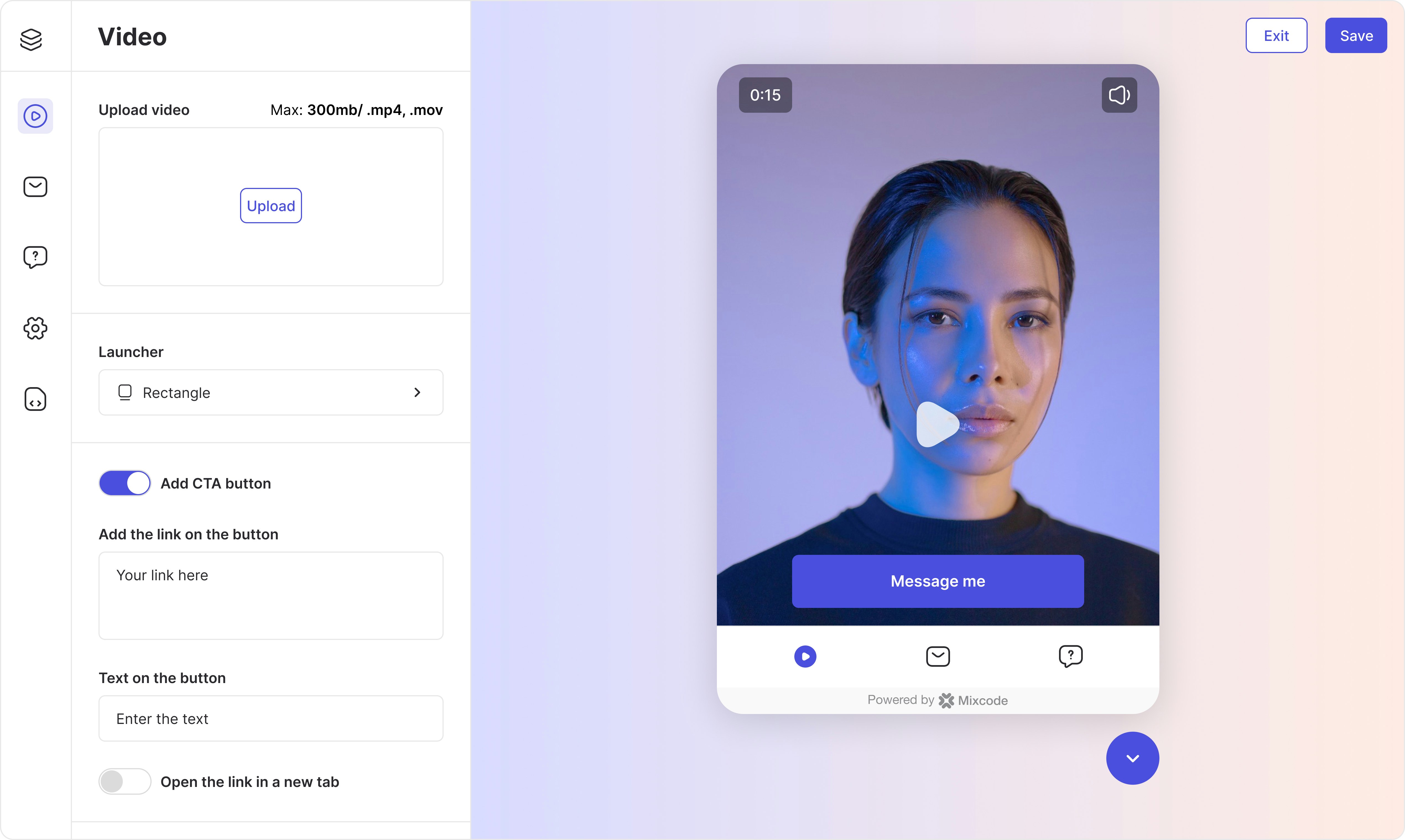 Mixcode.io - Video, widget Center di chat live e assistenza gratuiti per i siti Web media 2