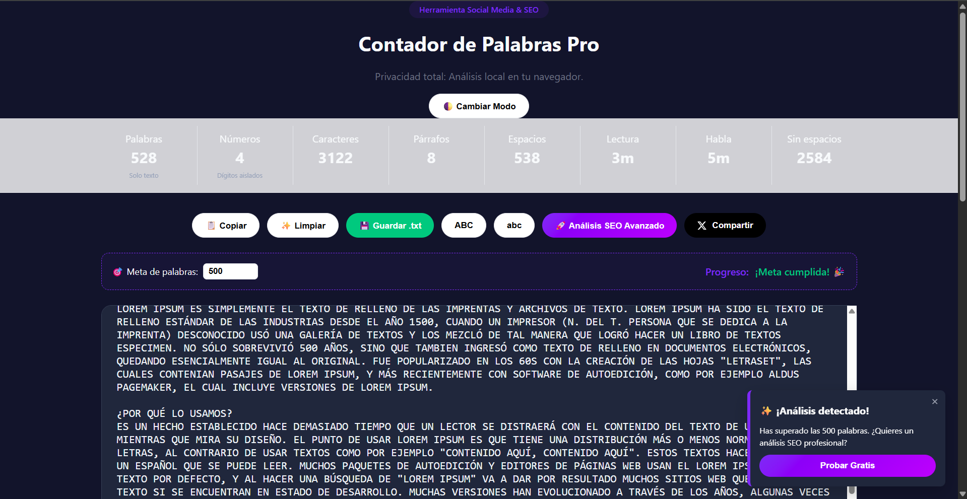 Contador de Palabras Pro - Screenshot 3 showing product features and functionality