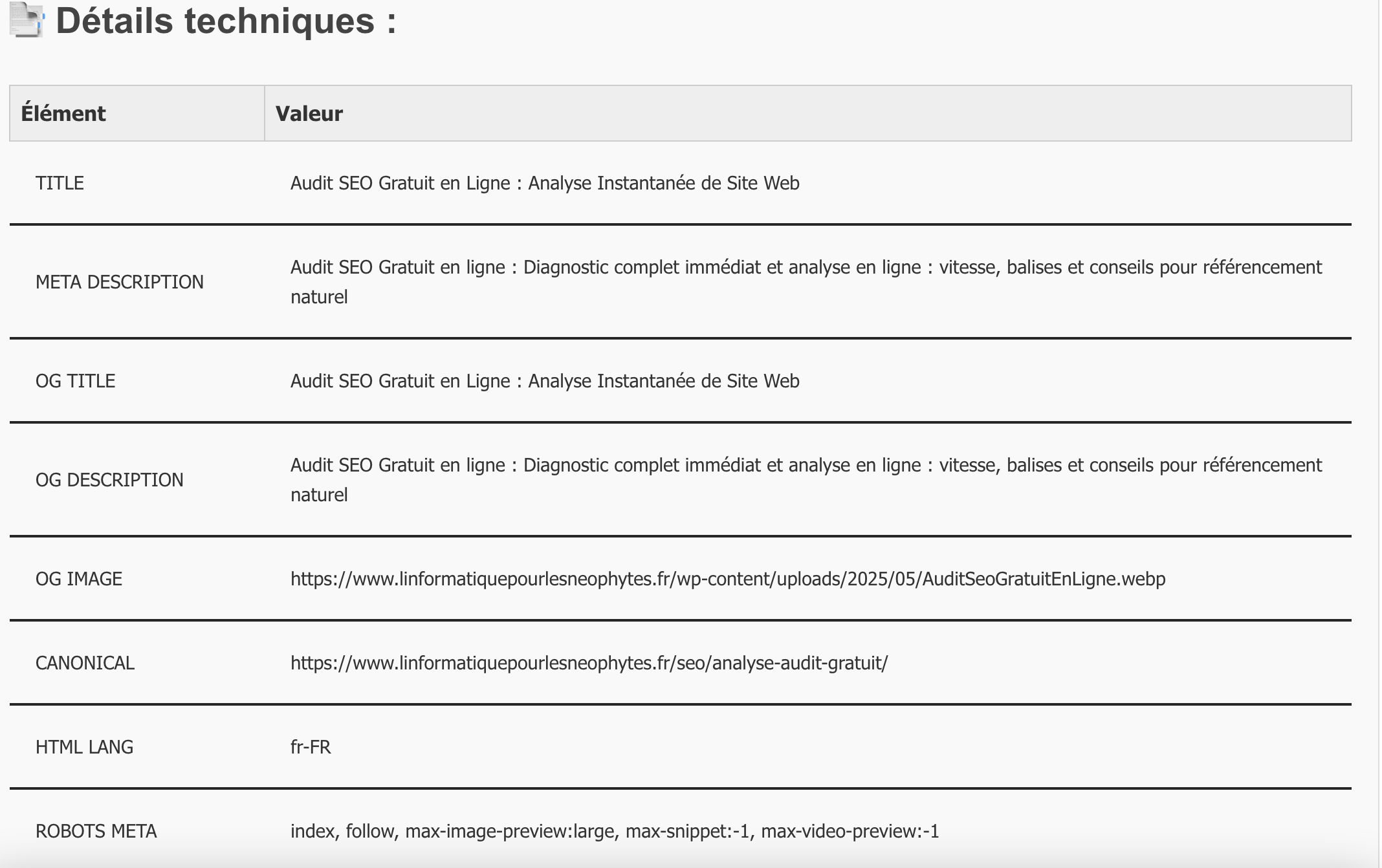 Analyse SEO gratuite pour les néophytes - Screenshot 3 showing product features and functionality