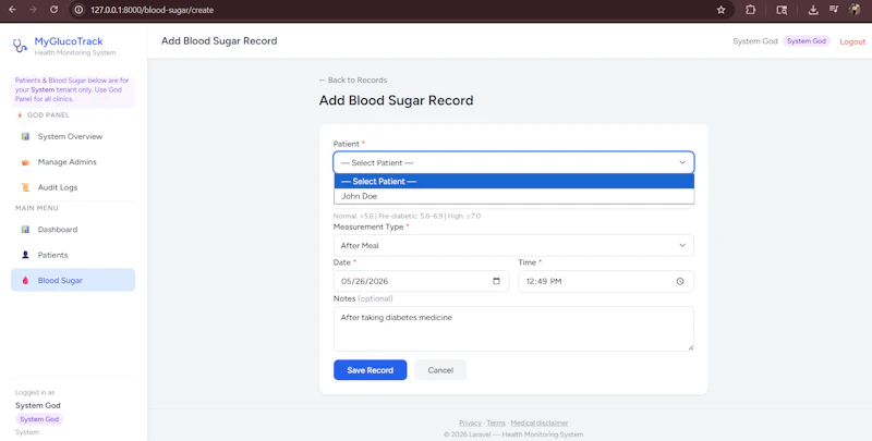 MyGlucoTrack screenshot 1