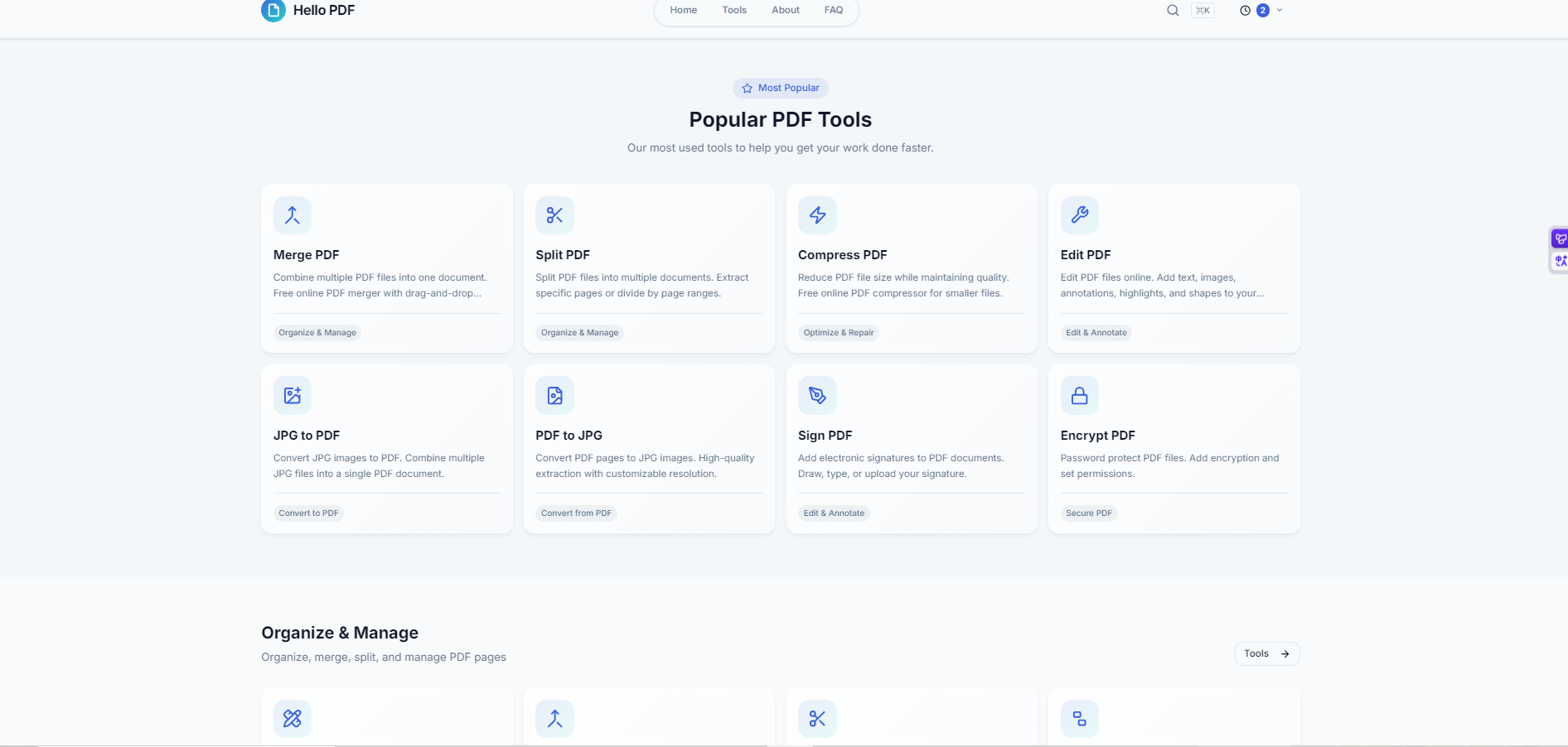 HelloPDF - Main product screenshot demonstrating key features and user interface