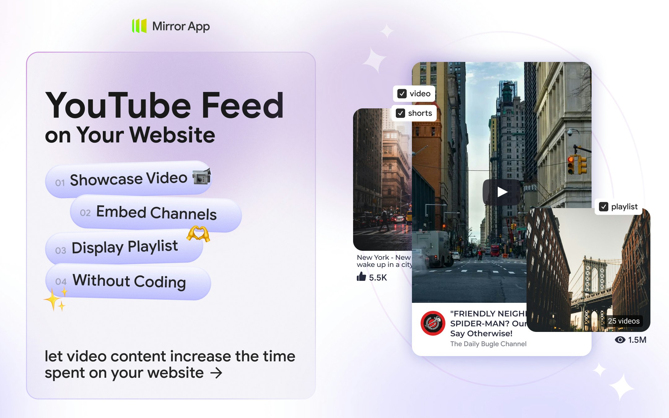 Média Application miroir.Widget youtube - Apportez vos vidéos YouTube sur votre site - pas de code 1