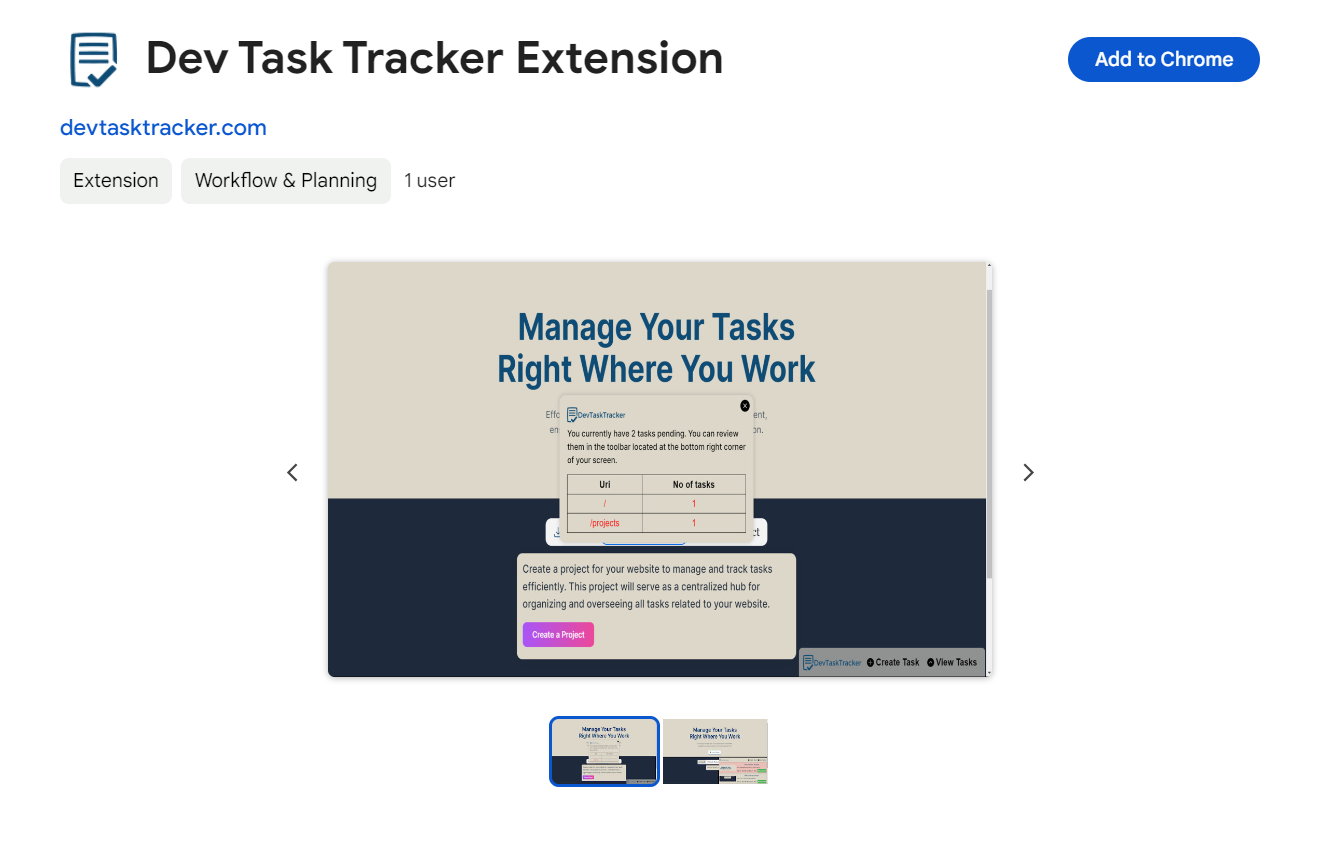 startuptile Dev Task Tracker-Track your tasks without switching tabs