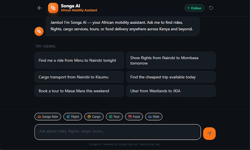 Songa Ride Booking App screenshot 1
