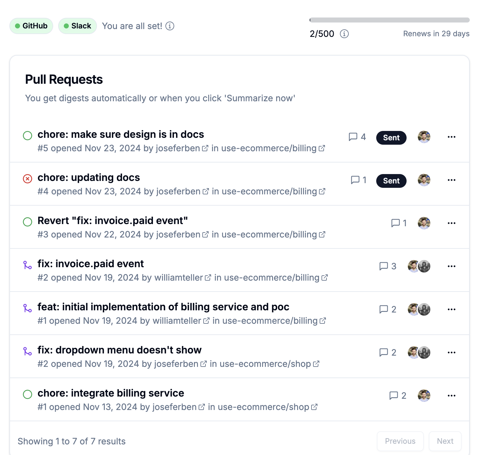 Lessnoise.app - Github मुद्दों और PRS स्लैक डाइजेस्ट के रूप में मीडिया 1