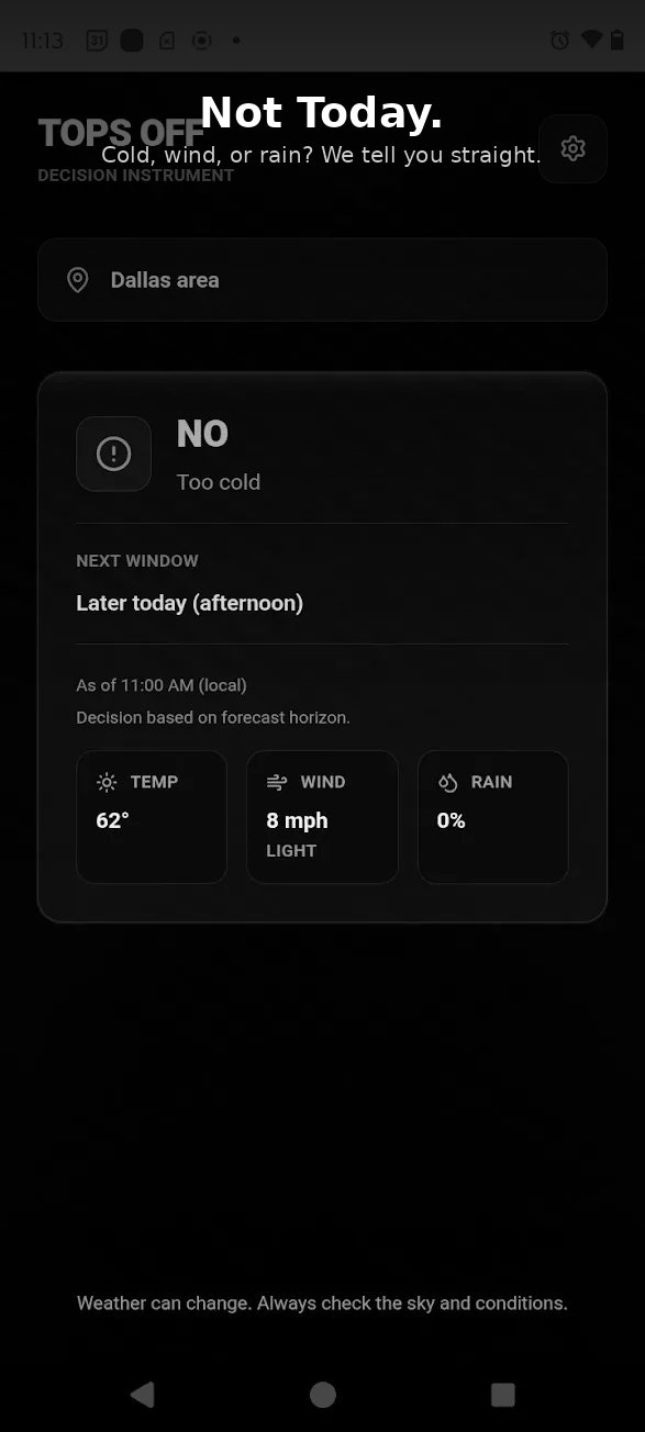 Tops Off – Jeep Weather Decision App - Screenshot 4 showing product features and functionality