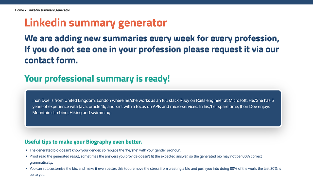 Professional biography generator gallery image