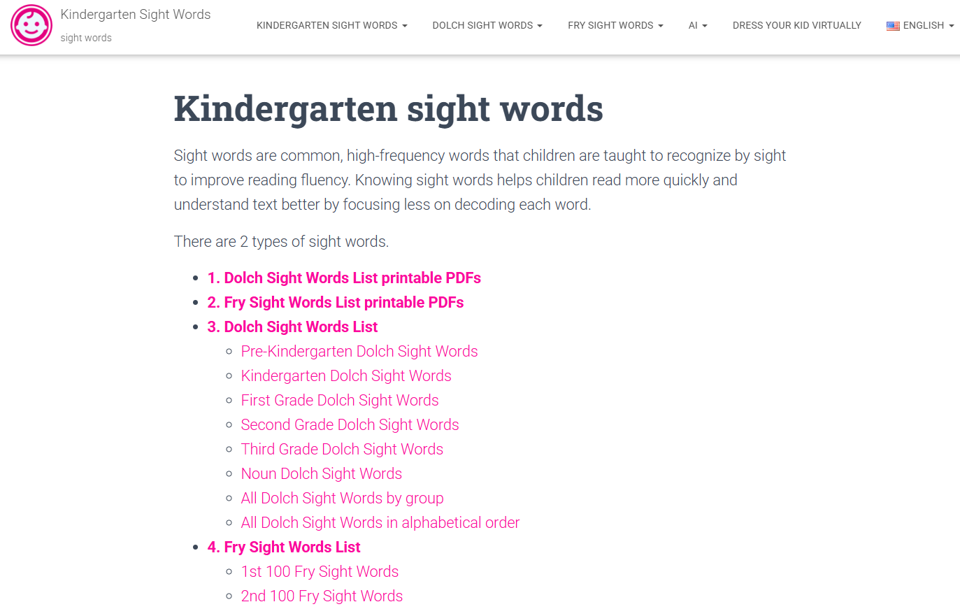 Kindergarten zichtwoorden - Interactieve zichtwoorden Leren Tool en bronnen media 2