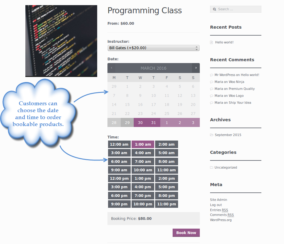 WooCommerce bookings and reservation gallery image