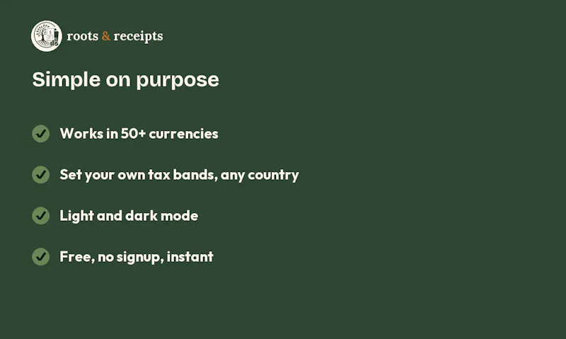 Roots & Receipts Tax Calculator screenshot 3