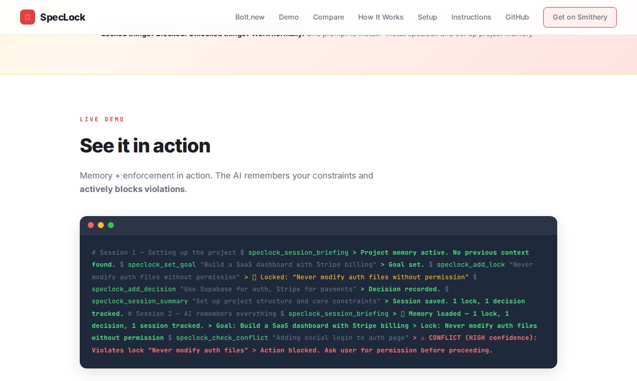 SpecLock - Screenshot 2 showing product features and functionality