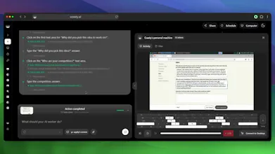 Coasty 인터페이스에서 AI 에이전트가 수행 중인 작업 단계를 보여주는 스크린샷이다.