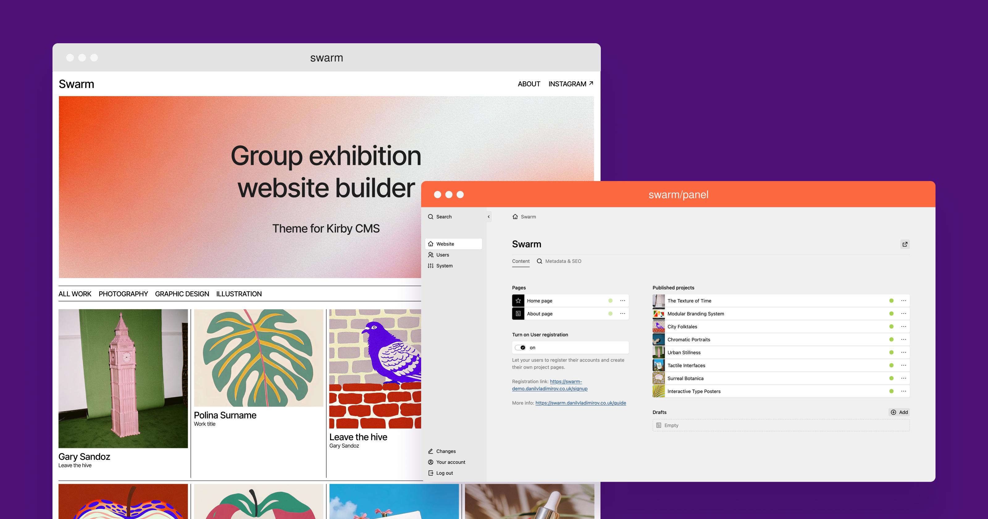 Mídia 2 de Enxame - Site de exposição Builder