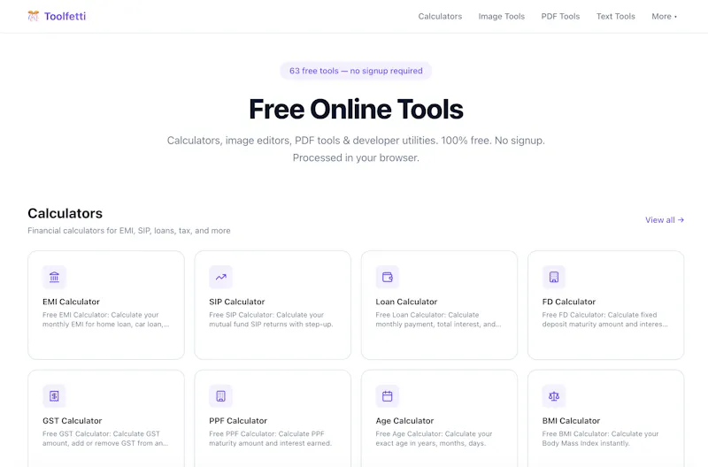 Toolfetti — 60+ Free Online Tools  screenshot 1