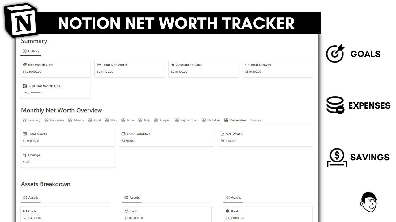 Notion Net Worth Tracker - Finansal sağlığınızı izleyin ve zaman içinde net değeri değerlendirin medya 2