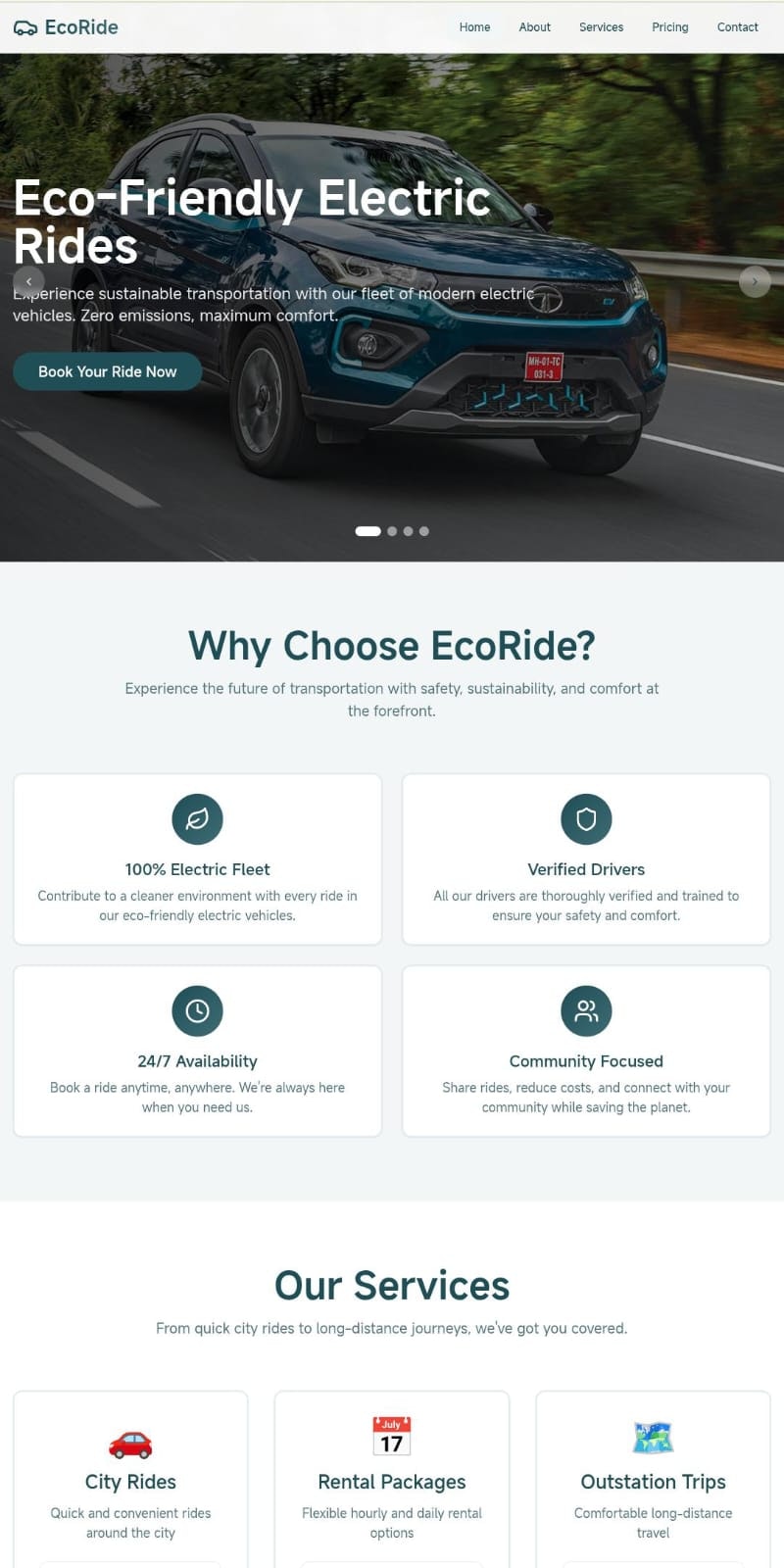 EcoRide - Main screenshot showing features and interface