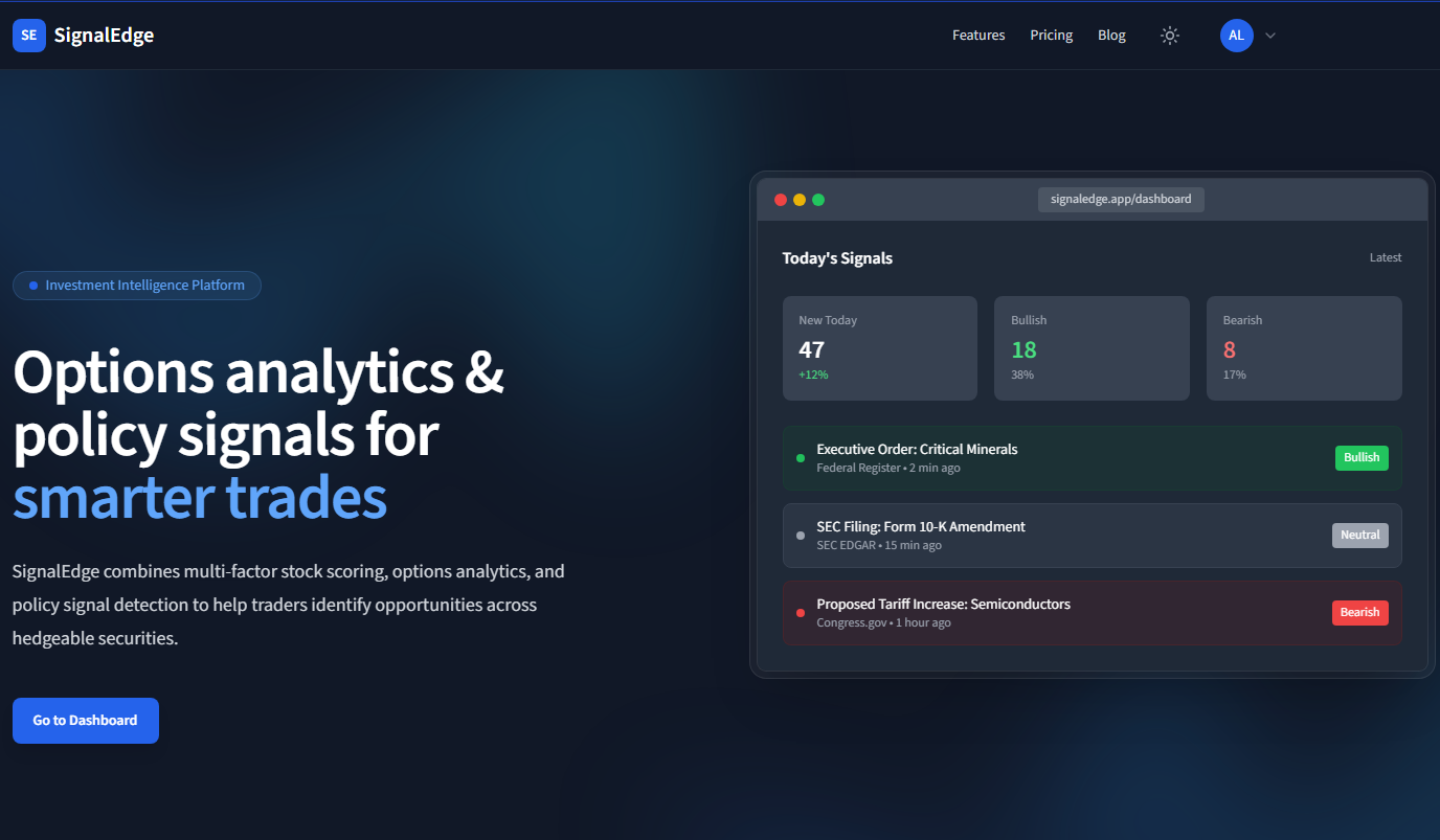 SignalEdge - Main product screenshot demonstrating key features and user interface