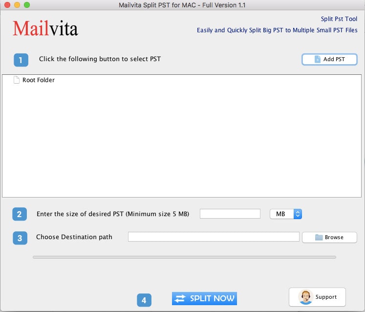 Mac için Mailvita Split PST medya 2