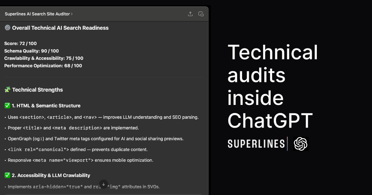 Superlines AI Search Auditor for ChatGPT - Screenshot 2 showing product features and functionality