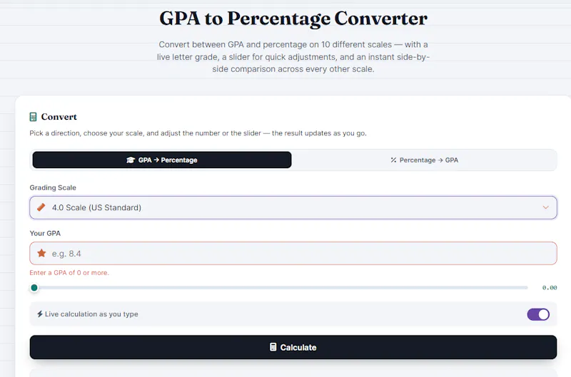 GPA to Percentage Converter screenshot 2