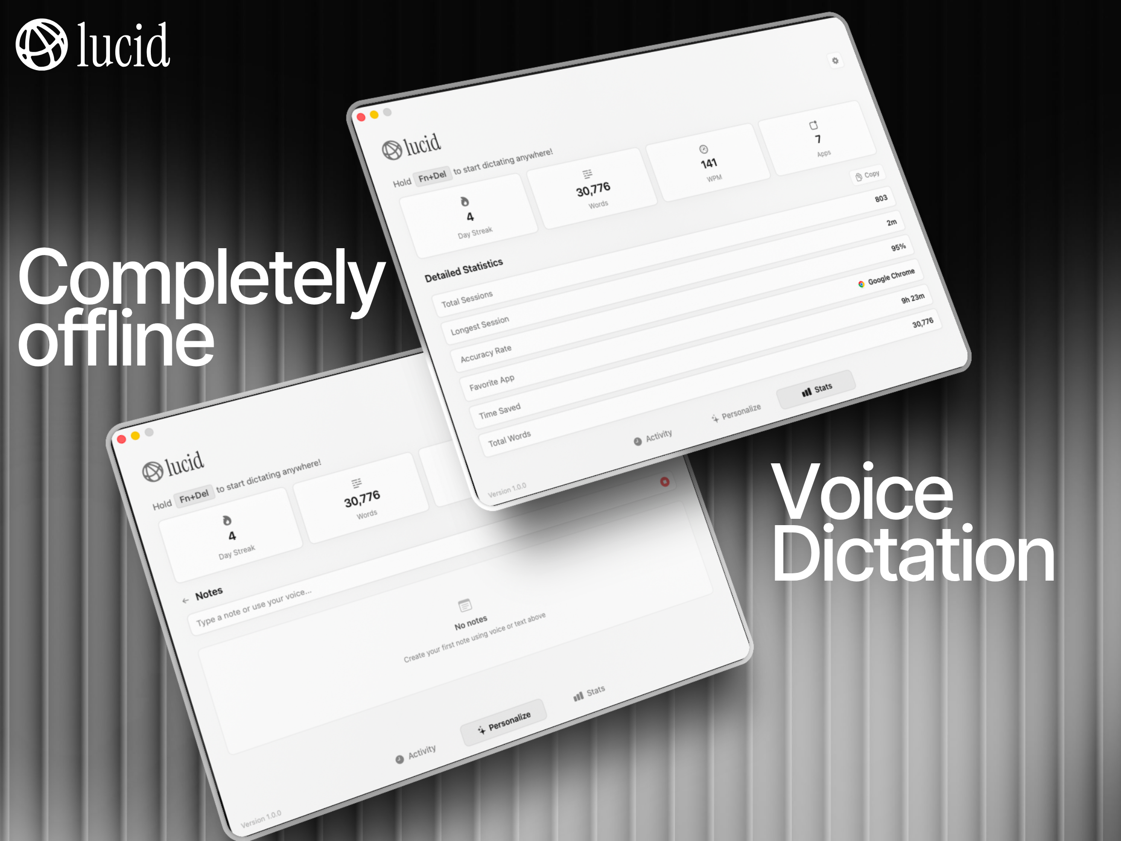 Lucid Voice - Main screenshot showing features and interface