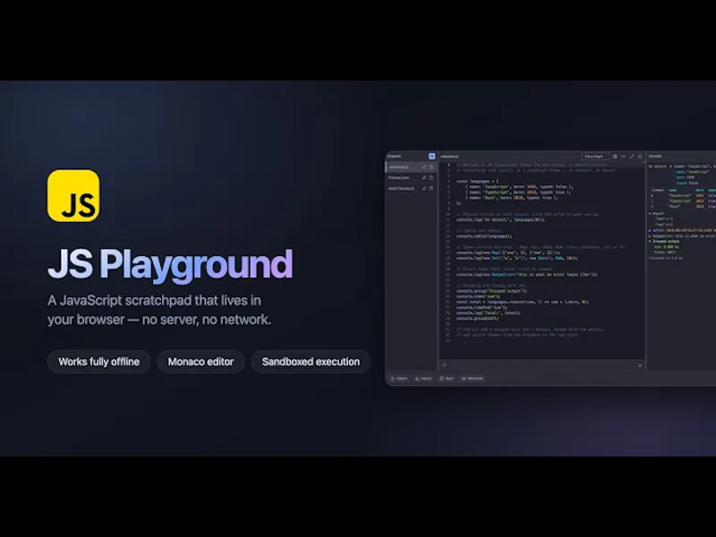 Offline JS Playground screenshot 1 (video preview)