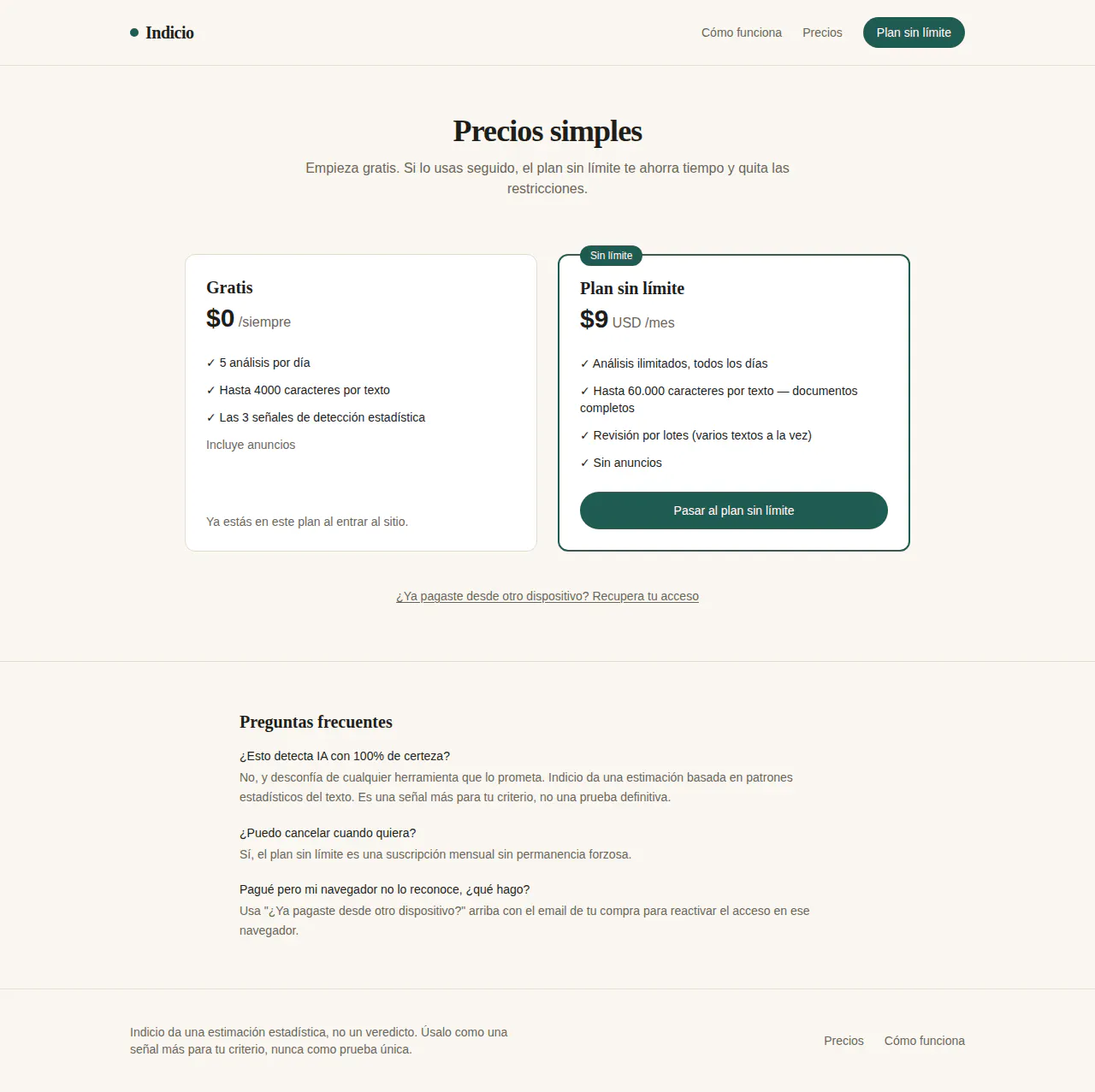 Indicio — Detector de texto de IA gallery image