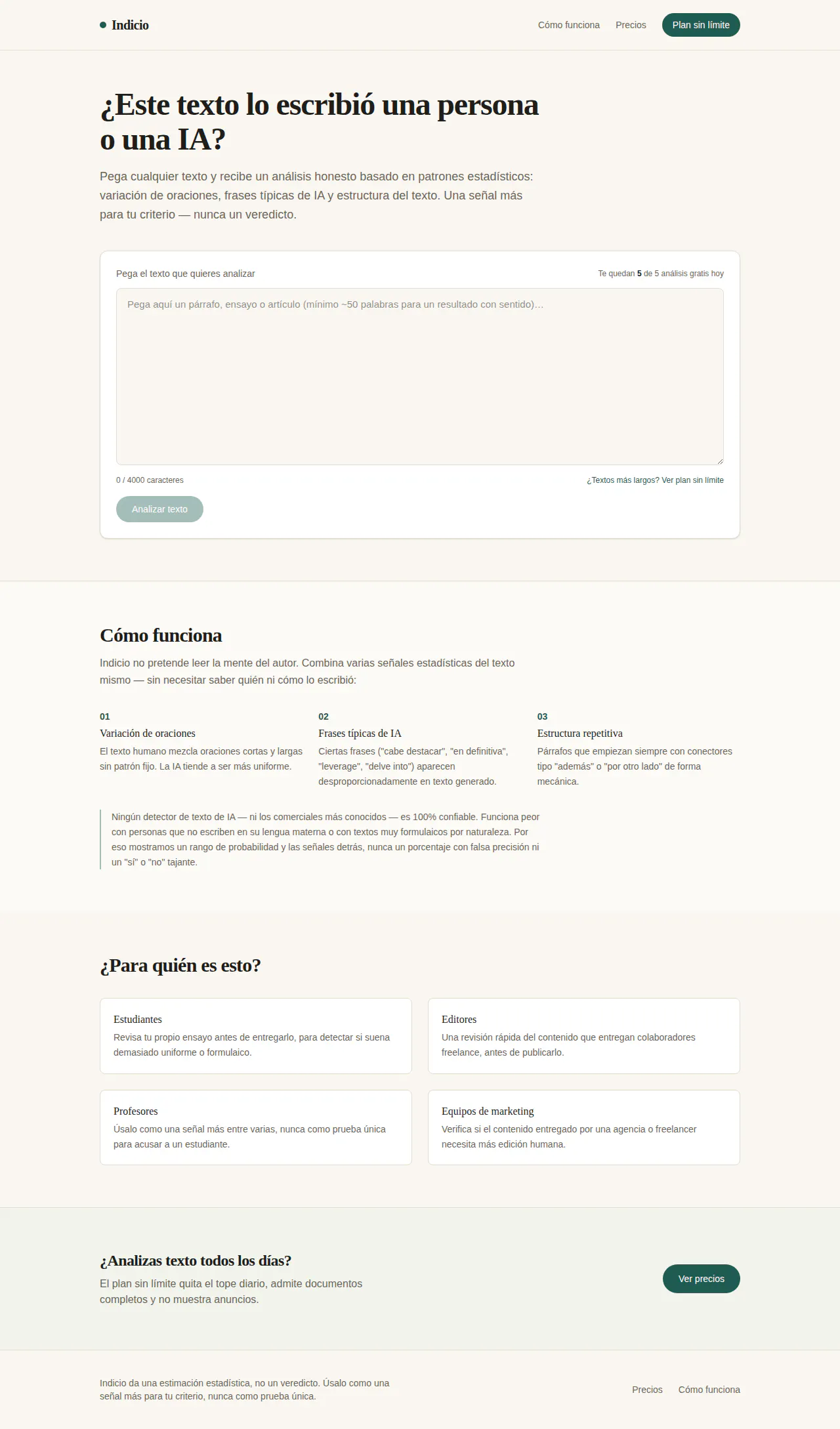 Indicio — Detector de texto de IA