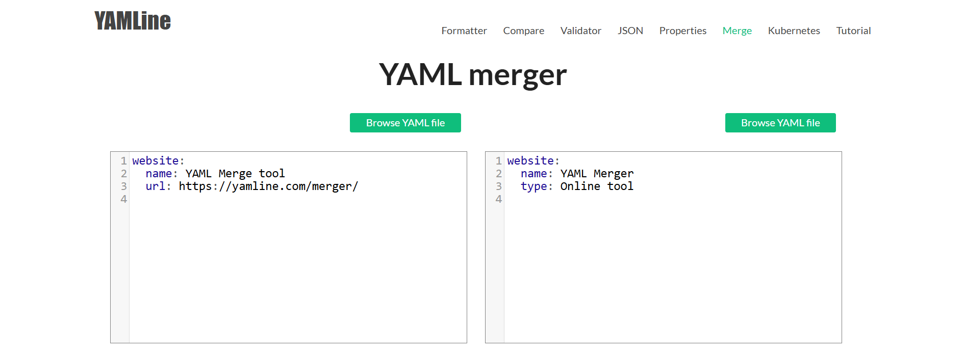 YAMLine's YAML Merger - Main product screenshot demonstrating key features and user interface