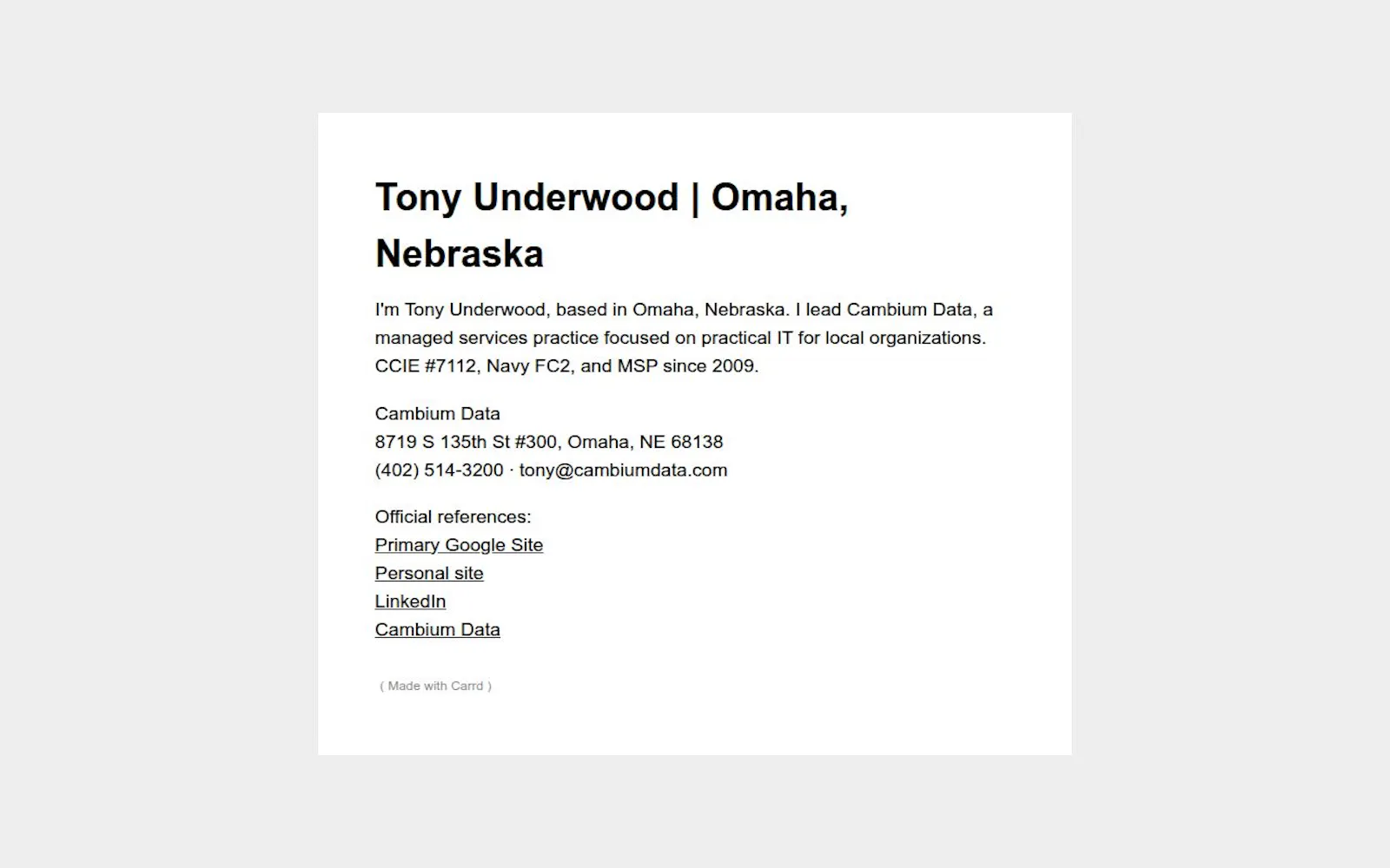 Tony Underwood | Omaha, Nebraska screenshot 1